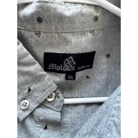 Molokai Surf Co. Men's Button-Up Short-Sleeve Shirt Gray Nautical Size XXL 2XL - Picture 7 of 8
